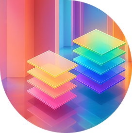 Abstract colorful doorway with blue and orange tones in a circle with bottom right corner squared