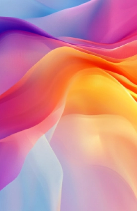 Colorful abstract flowing fabric in shades of pink, orange, purple, and blue