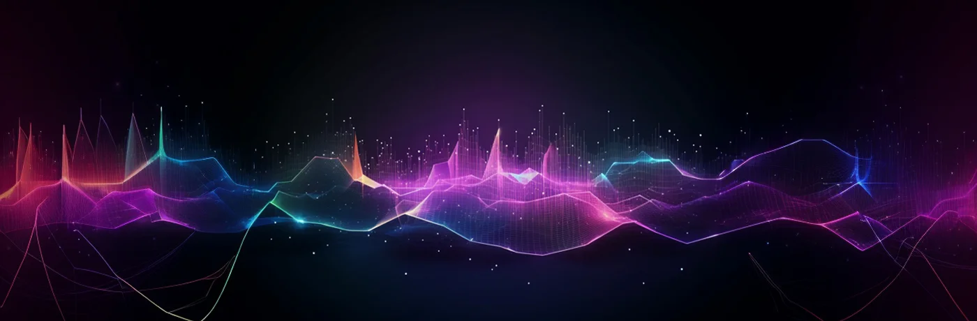 Purple telecom tower emitting radio waves on a dark background.