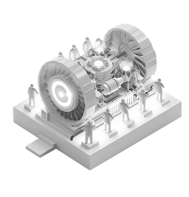 3D illustration of engine with people