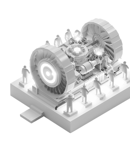 3D illustration of engine with people